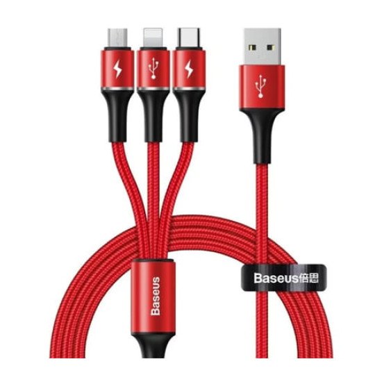 Baseus halo data 3-in-1 cable USB For M+L+T 3.5A 1.2m Red (CAMLT-HA09)