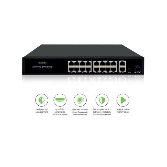 Nexakey NS-6000GS-16P2U1S 16 Port 1000M Unmanaged PoE Switch