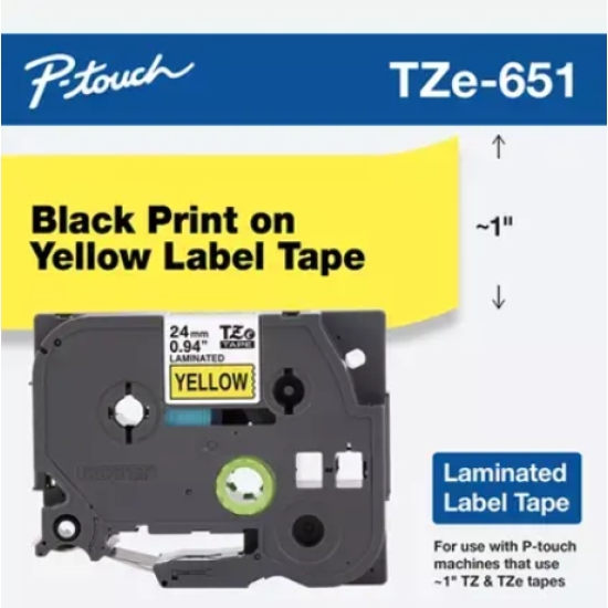 Brother TZe-651 Black on Yellow Labelling Tape Cartridge